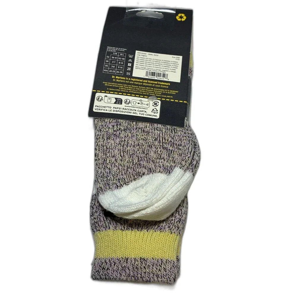 Dr. Martens Marl sock Liliac Knit Crew Socks with Yellow Trim organic, S/M new